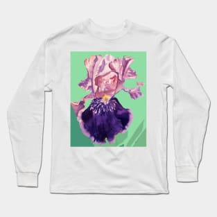 Iris Watercolor Painting - Glorious Purple on Mint Green Long Sleeve T-Shirt